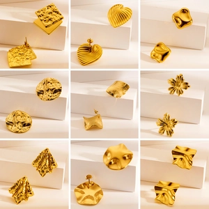 Titanium Steel Stud Earrings For Women 18K Gold Plated Geometric Heart Flower Irregular Textured Modern Niche Jewelry