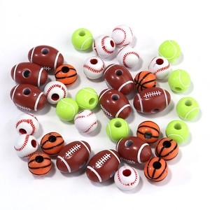 50pcs multi-sport acrylic beads including football, basketball and baseball for DIY jewelry