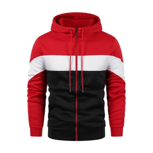 Men Zip Up Hoodie Color Block Fleece Lined Long Sleeve Casual Sporty Hooded Sweatshirt Loose Fit
