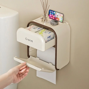Minimalist wall-mounted tissue box with multi-layer storage for bathroom organization