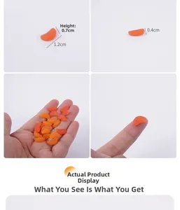Vista macro detallada que muestra dimensiones y escala de mini rodajas de naranja de PVC