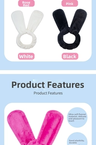 Detail view of soft flannel rabbit ear headbands in rose red, pink, white, and black colors
