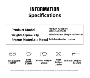 Detailed size chart for heart-shaped metal sunglasses with 146mm width and dimensions