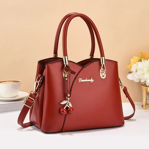 Elegant Women Handbag PU Leather Simple Crossbody Shoulder Bag With Cherry Pendant Large Capacity Top Handle
