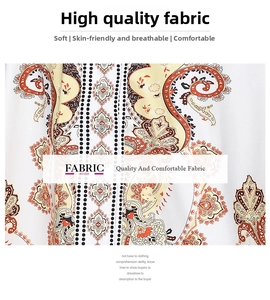 Détail du tissu imprimé paisley doux et respirant en orange pour robe trapèze