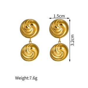 18k gold plated stainless steel textured round pendant earrings showing size and weight