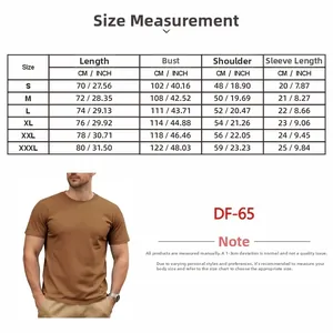 Detailed size chart for men's cotton T-shirt with measurements in CM and INCH for all sizes