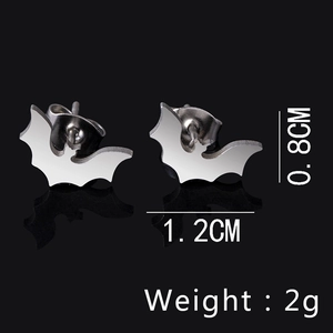 Detailed view of silver bat earrings with dimensions 1.2cm x 0.8cm and 2g weight info