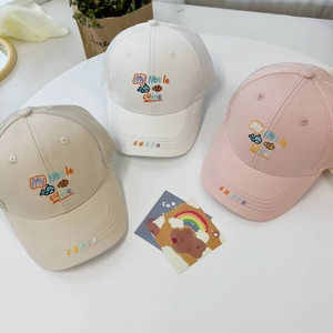 Breathable kids mesh baseball caps with cartoon whale embroidery in pink and beige