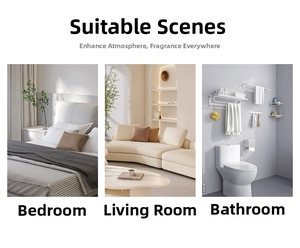 Three-panel view of scented candle decoration in bedroom, living room and bathroom