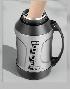 Detail of wide-mouth design for easy cleaning on this large stainless steel sports bottle