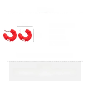 Detail specifications of red flocked C-shaped hoop earrings with silver snowflake pendant