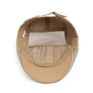 Khaki mesh breathable beret hat for men and women featuring adjustable metal buckle
