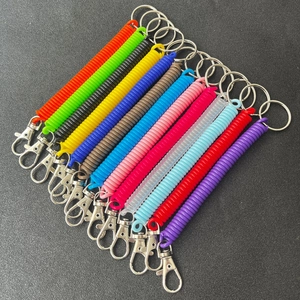 Set di 12 portachiavi a molla a spirale colorati con moschettoni e anelli in metallo