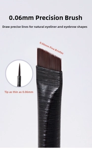 Macro detail of ultra-thin 0.06mm angled blade brush for precision eyeliner and eyebrow shaping