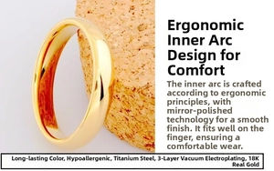 Macro detail of 18K gold plated titanium steel ring showing polished inner arc design