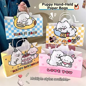Paper Gift Bags Cute Cartoon Dog Rabbit Pattern Foldable Handle Shopping Packaging Birthday Party Favor