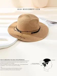 Size guide for straw fedora with 57cm head circumference and 7.5cm brim measurements