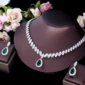 Luxurious Copper Zirconia Necklace And Earrings Elegant Waterdrop Pear Cut Marquise Jewelry For Women Wedding Banquet