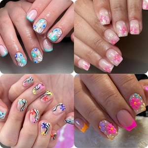 Set van 5 dubbelzijdige nail art penselen met diverse kleurrijke bloemdesigns