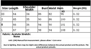 Size chart for satin sleeveless top and pleated pants showing measurements in centimeters