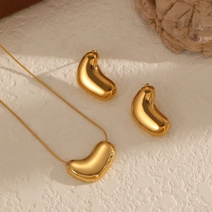 Bean Shape Necklace And Earrings 18K Gold Plated Stainless Steel Minimalist Jewelry For Women