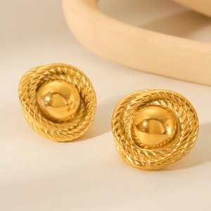 Elegant 18k gold plated stainless steel stud earrings with twisted rope texture design