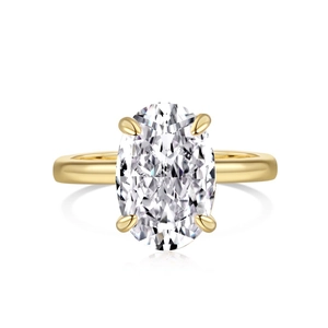 Bague de fiançailles classique en plaqué or 14K avec zircone ovale et serti quatre griffes