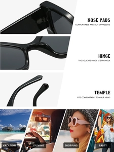 Detailed views of black cat eye sunglasses featuring reinforced hinges and nose pads