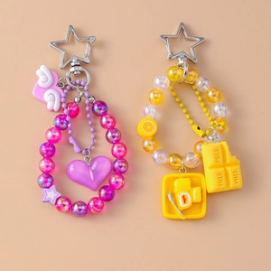Kawaii Beaded Heart Chocolate Cake Milk Box Keychain Fashion Zinc Alloy Resin Bag Charm Pendant Decoration For Women Girls