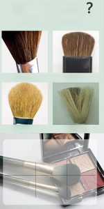 Detail of soft peacock green makeup brush bristles and fine fiber texture close-up