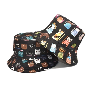 Bob noir réversible avec motifs de chats mignons pour protection solaire extérieure