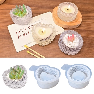 Detailed weave texture silicone mold for DIY resin heart and round planter crafts