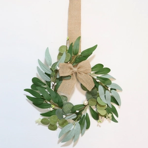 30cm artificial eucalyptus leaf wreath with white pearls and burlap bow for wedding decor