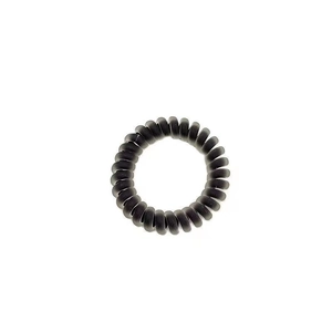 Close-up of black elastic spiral telephone wire hair tie with durable stretchy texture