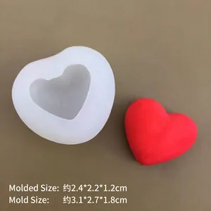 Macro view of heart silicone mold and finished red heart soap with dimensions