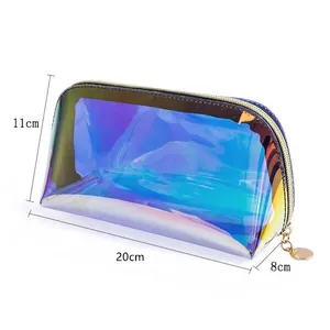 Holographic TPU makeup bag with iridescent finish and rainbow laser effect, large size