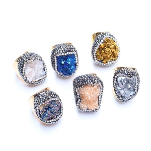 Bohemian druzy crystal rings in 6 colors with gold plating and sparkling micro-insets