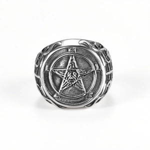 Bague vintage pour homme en acier inoxydable avec pentagramme Baphomet et symboles
