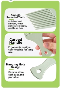 Details der abgerundeten Zinken und des ergonomischen Griffs am hellgrünen Kamm