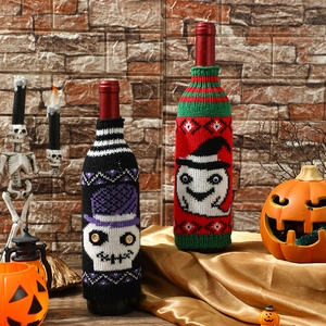 Halloween knitted pumpkin skull wine bottle covers for restaurant party table decorations