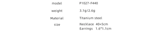 Specifications of titanium steel butterfly jewelry set with weight and size details
