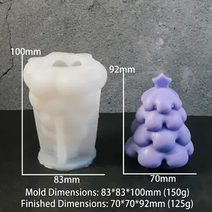 Detail of stacked ball Christmas tree silicone mold with dimensions and lavender wax finish