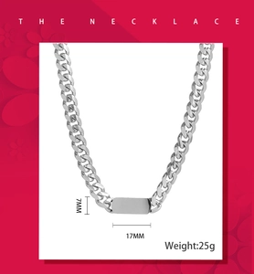 Detail showing 7x17mm rectangular pendant and silver Cuban chain necklace weighing 25g