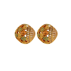 Exquisite gold hollow enamel flower stud earrings with sparkling cubic zirconia stones