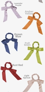 Mulberry silk scrunchies with bow streamers in six assorted elegant pastel colors