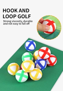 Detail of sticky velcro golf balls in vibrant colors for outdoor target toss games