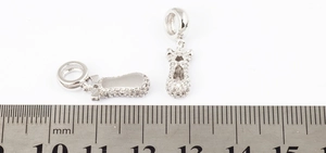 Silver shoe charms with micro-pave crystals and scale ruler for size measurement