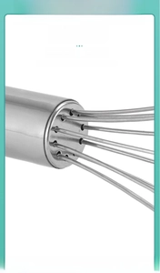Macro detail of the reinforced welded joint on the stainless steel egg whisk handle