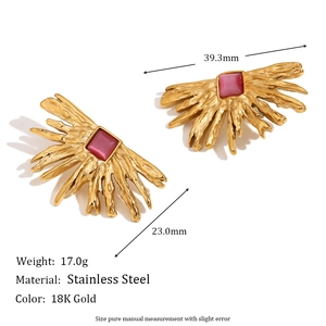 18K gold plated stainless steel drop earrings with purple gemstone and starfish detail